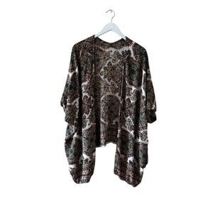 Angie Bohemian Open Front Wrap Floral Paisley Beach Drape Arm Holes Sz S #2410